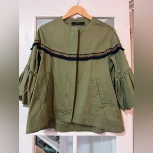 Olive Green Women's Jacket with Embroidered Detail